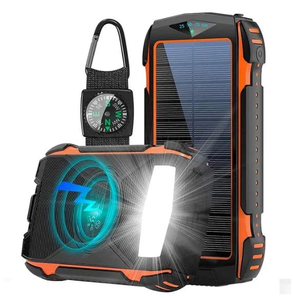 Портативний зарядний Power Bank Solar with LED light 20000mAh PN-W20S IPX4 2xUSB/Type-C 18W/3A PD/QC Qi Power Bank Solar with  фото