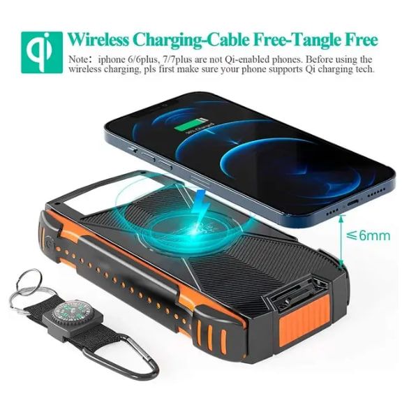 Портативний зарядний Power Bank Solar with LED light 20000mAh PN-W20S IPX4 2xUSB/Type-C 18W/3A PD/QC Qi Power Bank Solar with  фото