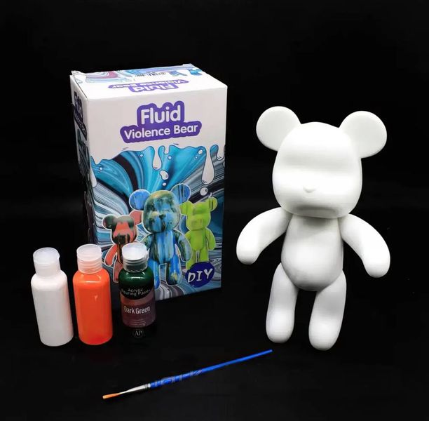 Флюїдний ведмедик DIY Creative Fluid Bear, 23см, з фарбами 3 шт. / Набір розмальовка для творчості ведмежа 8089 фото